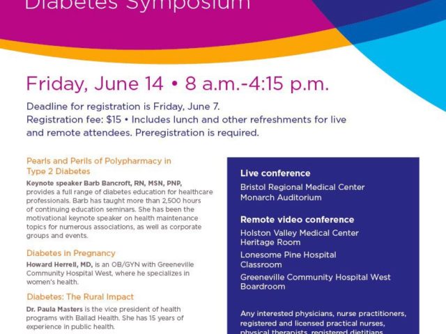 Diabetes Symposium coming up June 14 at Bristol Regional Medical Center; CME credits being offered