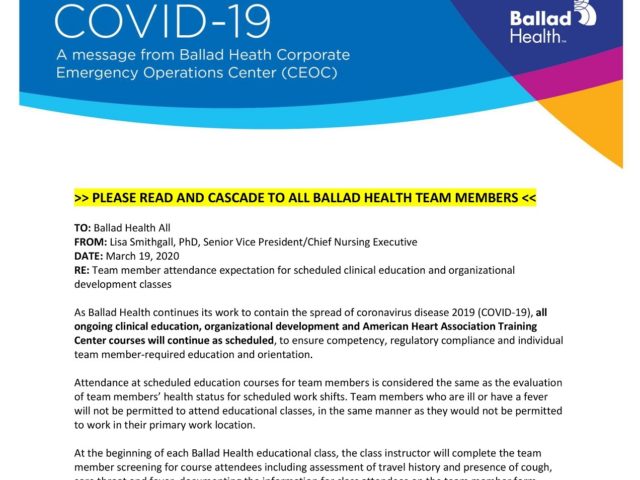 COVID-19 message from CEOC on 3-19 re: attendance expectations for clinical education/OD classes