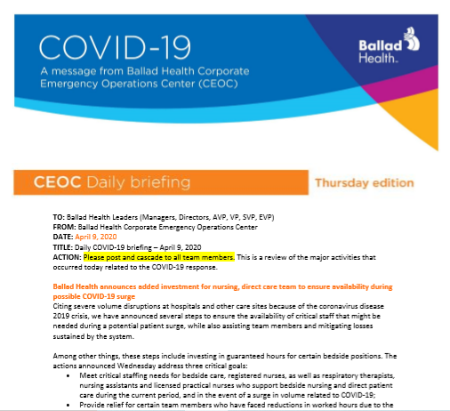 COVID-19 daily briefing (4-9): Important info on furloughs, other steps we’re taking against COVID-19