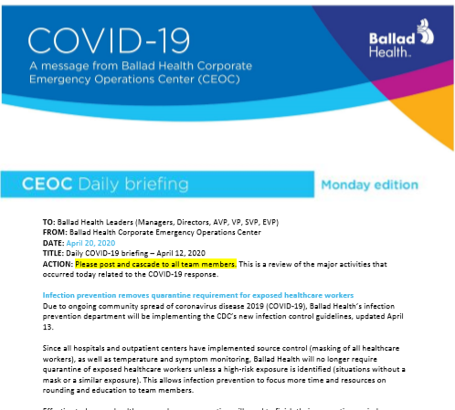 COVID-19 daily briefing (4-20): IP removes quarantine requirement for exposed healthcare workers