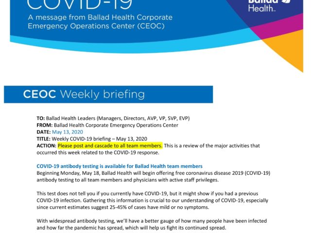 COVID-19 weekly briefing (5-13): COVID-19 antibody testing available for team members