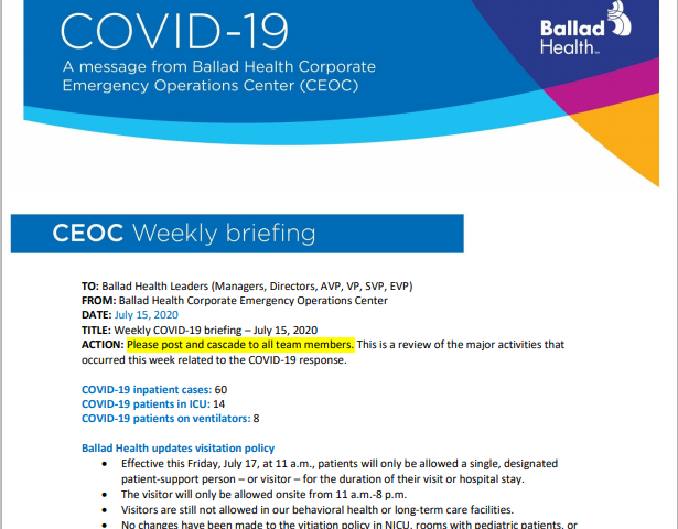 COVID-19 weekly briefing (7-15-2020): Updates to visitation policy as local cases surge