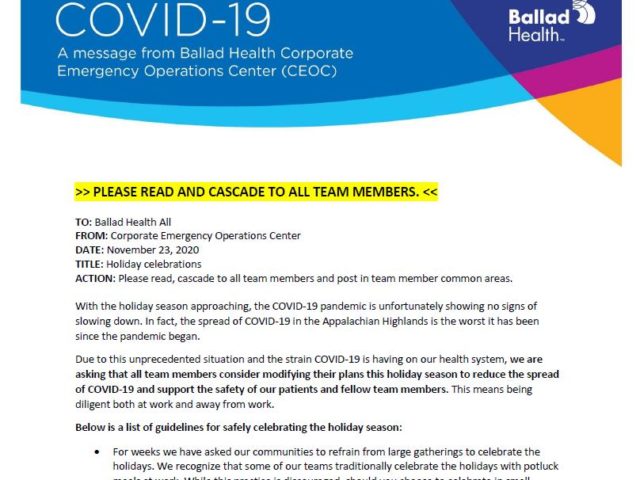 CEOC: Important COVID-19 guidelines on holiday celebrations at work